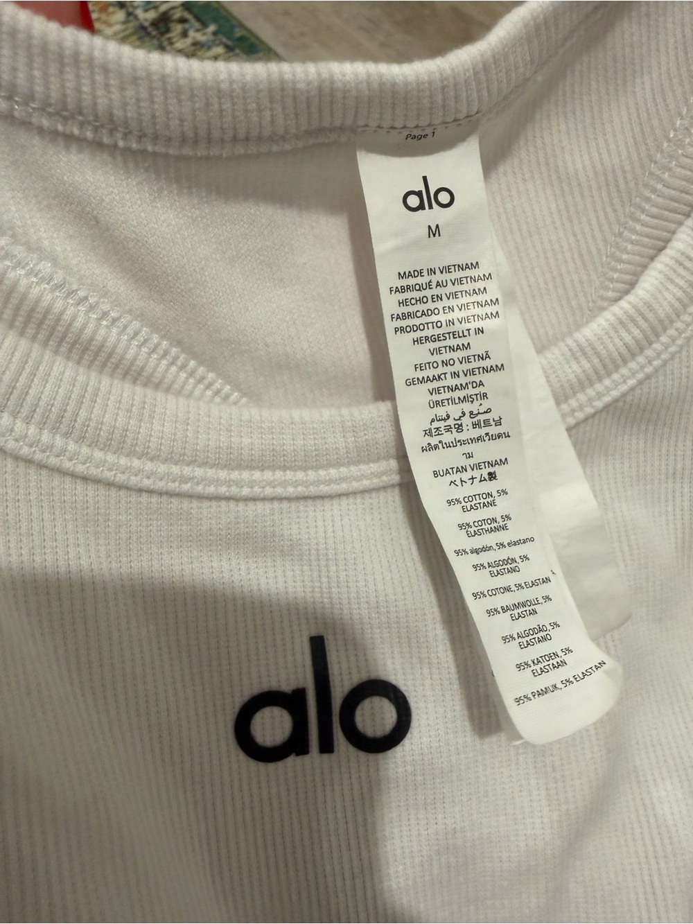 ALO Yoga White Ribbed Tank Top with Black Logo - Picture 3 of 3